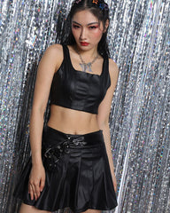 PU Pleated Biker Skirt
