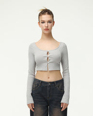 Moonbean Ribbed Cropped Cardigan