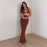 Trix Button Down Cutout Knit Midi Dress - Chocolate