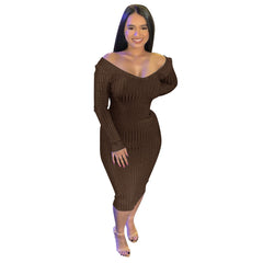 Troy Off The Shoulder Knit Midi Dress - Chocolate