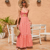 Torrie Polka Dot Tie Front Maxi Dress - Rust