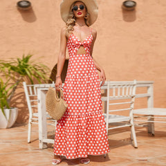Torrie Polka Dot Tie Front Maxi Dress - Rust