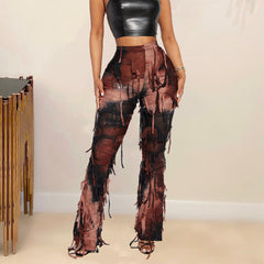 Tie-Dye Print Loose Slim Casual Trousers