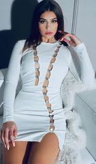 WHITE CRYSTAL HOLLOW OUT MINI BANDAGE DRESS