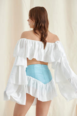 WHITE PUFF SLEEVE DRESS SET