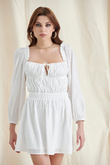 WHITE PUFF SLEEVE LACE UP MINI DRESS