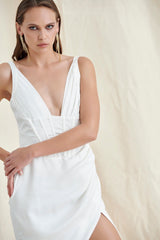 WHITE SATIN CORSET MIDI DRESS