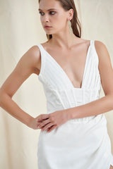 WHITE SATIN CORSET MIDI DRESS