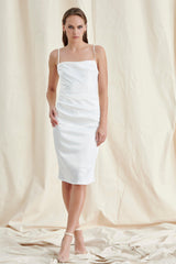 WHITE SATIN MIDI DRESS