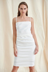 WHITE SATIN MIDI DRESS