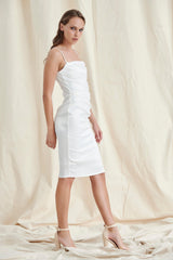 WHITE SATIN MIDI DRESS