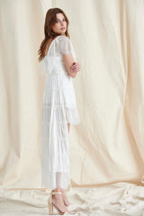 WHITE LACE PLUNGE MAXI DRESS