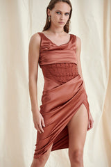 TOFFEE RUCHED MIDI DRESS