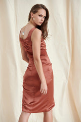 TOFFEE RUCHED MIDI DRESS