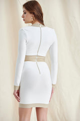 WHITE PLUNGE BANDAGE MINI DRESS