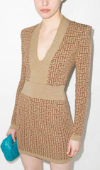 V NECK STRONG-SHOULDER MINI DRESS