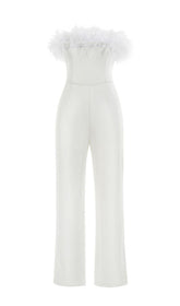 WHITE FEATHER JUMPSUIT