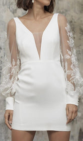 WHITE LEAKY BACK LACE STITCHING DRESS