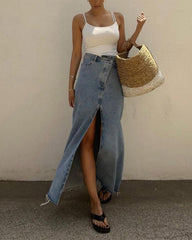 Charlise Slit Maxi Denim Skirt