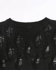 Webbed Ribcage Eyelet Cropped Sweater