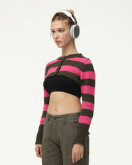 Fuschia Phrenetic Knit Stripe Crop Cardigan