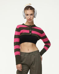 Fuschia Phrenetic Knit Stripe Crop Cardigan