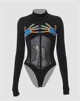 Warm Hands Mesh High Neck Bodysuit