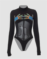 Warm Hands Mesh High Neck Bodysuit