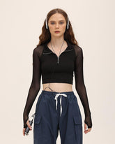 Republic Cropped Half Mesh Top
