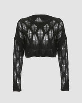 Webbed Ribcage Eyelet Cropped Sweater