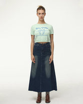 Treasurer High Waisted Denim Flare Skirt