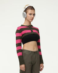 Fuschia Phrenetic Knit Stripe Crop Cardigan