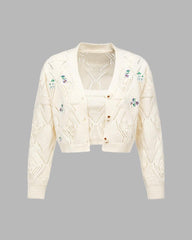 Courtesan Floral Crop Cardigan and Cami Top