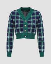 Delphinium Plaid Cropped Cardigan