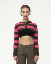 Fuschia Phrenetic Knit Stripe Crop Cardigan