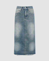 Figment Studded Maxi Denim Skirt