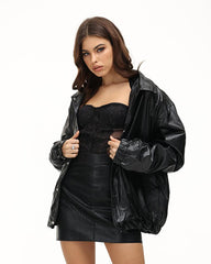 Traveler's Stamp Biker Pleather Jacket