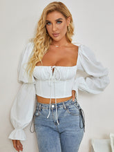 Ruched Bust Knot Gather Sleeve Crop Top