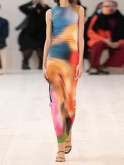 Tie Dyed Printed Split Dress