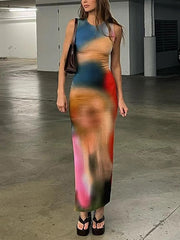 Tie Dyed Printed Split Dress