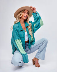 Toleen Cotton Blend Pocketed Shacket - Teal Green