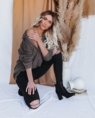 Trent Collared Button Down Knit Top - Olive Mocha