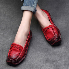 Handmade Retro Leather Loafers Flat Shoes