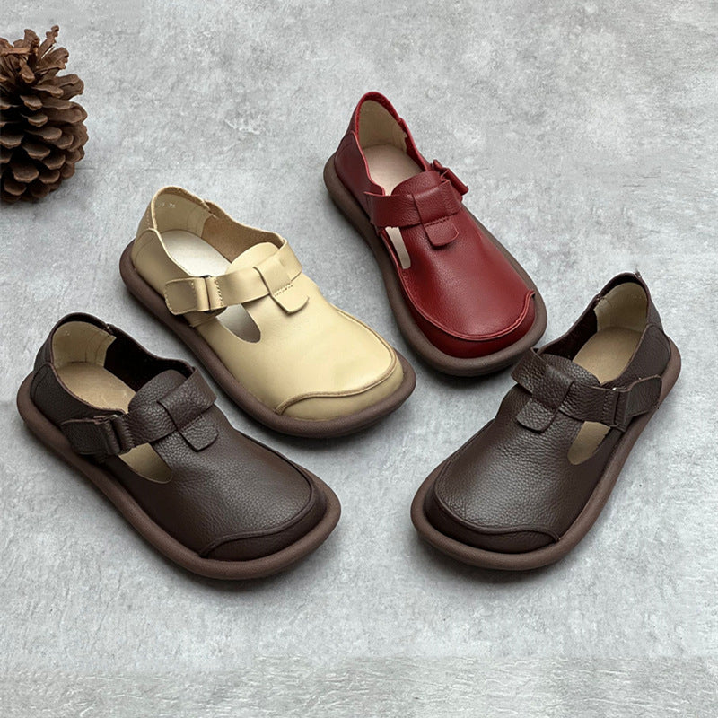 Handmade Leather Buckle Flatform Shoes