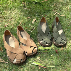 Summer Genuine Leather Soft Vintage Hand-woven Women's sandals