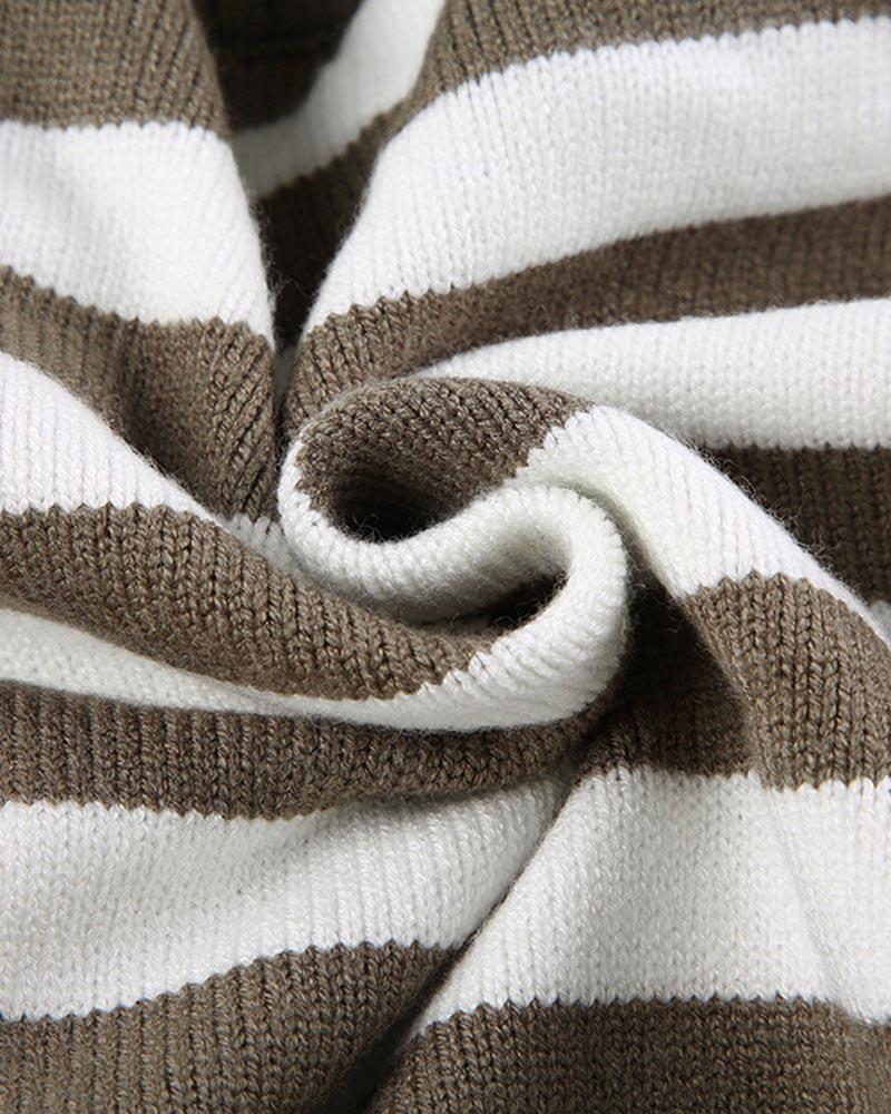Vintage Asymmetrical Neck Stripe Sweater