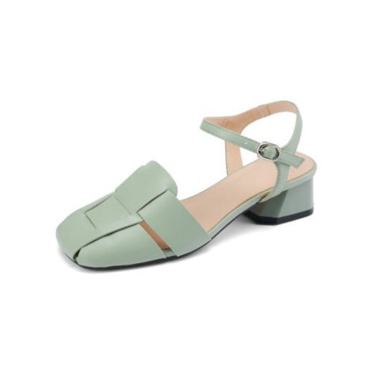 Summer Leather Sandals Dress Shoes Weave Closed Sandals Women