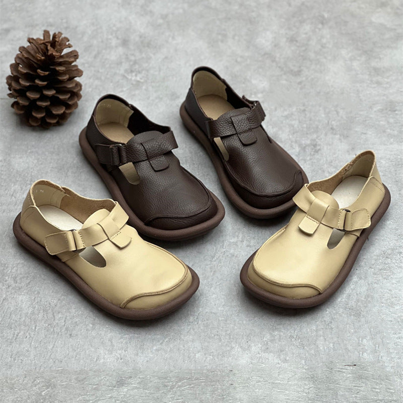 Handmade Leather Buckle Flatform Shoes