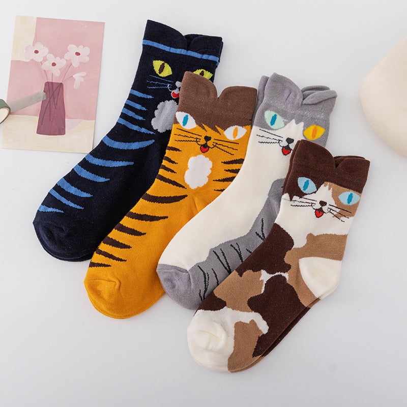 4 Pairs Cute Animal Socks for Women, Funny Cat Socks