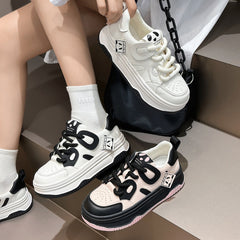 Leather Cute Platform Panda Lace Up Sneakers